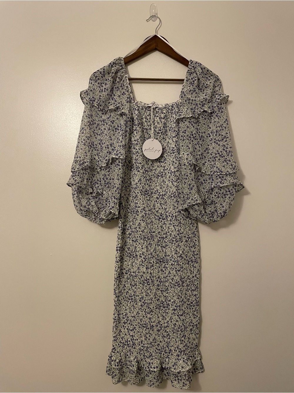 Petal & Pup Leia Blue and White Floral Midi Date Night Dress